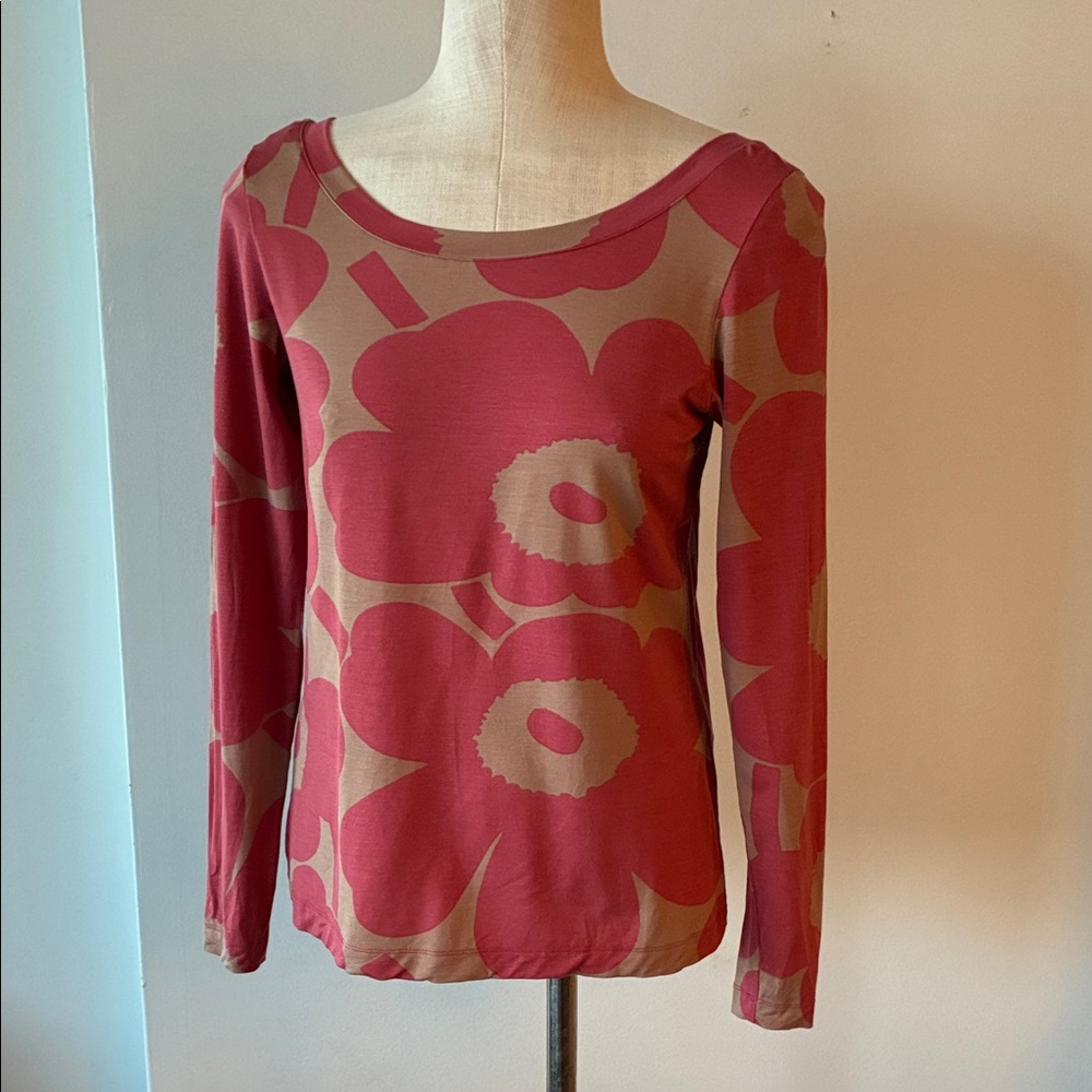 Marimekko Red and Brown Floral Long Sleeve Top